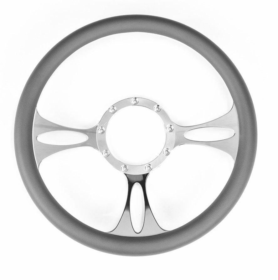 14 INCH 3 SPOKE BILLET STEERING WHEEL LEATHER HALF WRAP